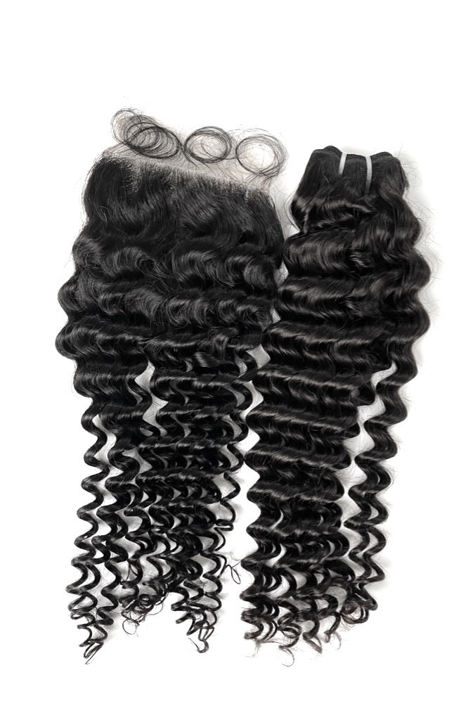 Raw Myanmar Bora Curl 5*5 closure+Bundles Cuticles Aligned - Image 1