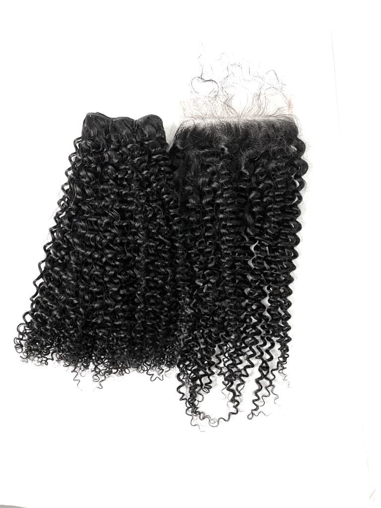 Raw Myanmar Taji Kinky 5*5 closure+Bundles Cuticles Aligned - Image 1